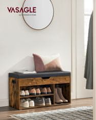 VASAGLE Cipőtartó állvány ülőfelülettel, pad tárolóval, vintage, barna 80x44x30 cm