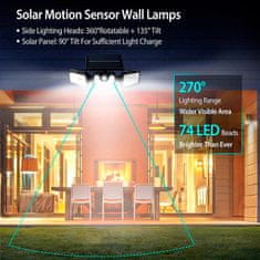 Netscroll 3 oldalas falra szerelhető napelemes lámpa mozgásérzékelővel, napelemes fény 360°-os forgással, 8 órás üzemidő, vízálló, udvar, garázs, kert, terasz, bejárati ajtó megvilágítására, TripleSolar