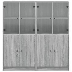 Greatstore szürke sonoma szerelt fa könyvespolc ajtókkal 136x37x142 cm