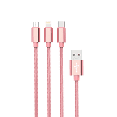 setty. 3 az 1-ben kábel USB - Lightning + USB-C + microUSB 1,0 m 2A KNA-MLC-1.2215 rose gold (GSM1151