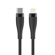 maXlife MXUC-08 USB-C kábel - Lightning 1,0 m 27W fekete nylon (OEM0101188)