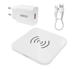 Choetech Qi vezeték nélküli töltő 10WT511-S + EU hálózati 18W fehér Q5003 + USB - micro 12m kábel fehér Choetech
