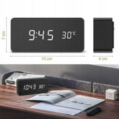 Dexxer 4 az 1-ben fa modern elektronikus ébresztőóra és hőmérő 15cm fekete
