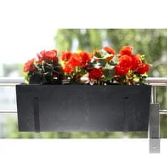 botle Virágdoboz készlet balkonláda virágcserép beton beton betét fekete 56x19 H19.5cm + tartó fém fekete