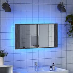 Vidaxl szürke sonoma akril LED-es tükrös fürdőszobaszekrény 90x12x45cm 834968
