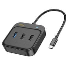 TKG Adapter: HOCO HB36 HUB - 5in1 porttal, Type-C / USB / HDMI, fekete adapter