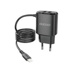DUDAO 2x USB hálózati töltő integrált Lightning kábellel 12W fekete A2ProL fekete Dudao