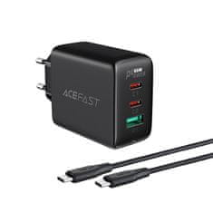 AceFast Teljesítménytöltő 2x USB-C/USB-A 65W PD QC 3.0 AFC FCP USB-C kábellel 1.2m fekete Acefast