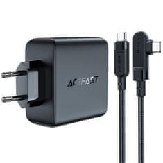 AceFast GaN 3xUSB-C/1xUSB-A 100W hálózati töltő fekete + USB-C 100W 2m-es szögletes kábel fekete Acefast