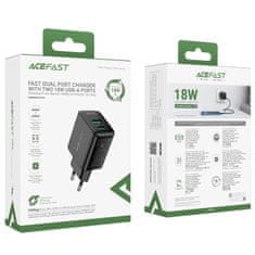 AceFast Teljesítménytöltő 2x USB 18W QC 3.0 AFC FCP fekete A33 fekete Acefast