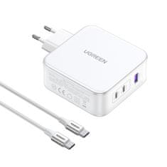 Ugreen GaN Nexode CD289 USB-A/2xUSB-C 140W hálózati töltő + USB-C - USB-C 1,5m kábel - fehér Ugreen