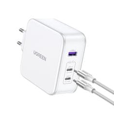 Ugreen GaN Nexode CD289 USB-A/2xUSB-C 140W hálózati töltő + USB-C - USB-C 1,5m kábel - fehér Ugreen