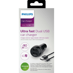 PHILIPS DLP2357U/10 autós USB töltő + micro USB kábel (DLP2357U/10)