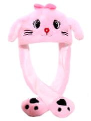EXCELLENT Plüss sapka mozgatható fülekkel rózsaszín - Macska masnival