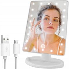 Malatec 22 LED megvilágítású kozmetikai tükör, forgatható USB fehér