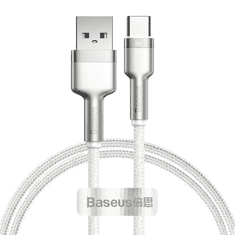 BASEUS USB töltő- és adatkábel, USB Type-C, 100 cm, 6000 mA, 66W, törésgátlóval, gyorstöltés, cipőfűző minta, Cafule Metal, CAKF000102, fehér (G112168)