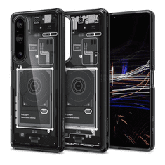 Spigen Sony Xperia 5 V, Műanyag hátlap védőtok + szilikon keret, Telefon belső minta, Ultra Hybrid Zero One, átlátszó/füst (RS150323)