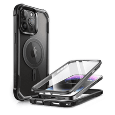 SUPCASE Apple iPhone 15 Pro Max, Műanyag hátlap védőtok (elő- és hátlapi) + Tempered Glass (edzett üveg), közepesen ütésálló, Magsafe kompatibilis, IBLSN Mag Clear, átlátszó/fekete (RS148370)