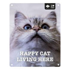 EBI D&D I LOVE HAPPY CATS fém tábla: ,,Happy cat living here\" 20x25cm