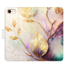 iSaprio Gold Leaves 02 flip tok Apple iPhone SE 2020