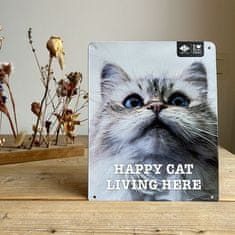 EBI D&D I LOVE HAPPY CATS fém tábla: ,,Happy cat living here\" 20x25cm