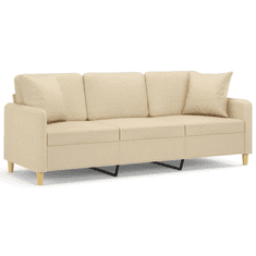 3 személyes krémszínű szövet kanapé díszpárnákkal 180 cm