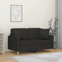 Vidaxl 2 személyes fekete szövet kanapé díszpárnákkal 120 cm (3200905)