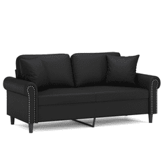 Vidaxl 2 személyes fekete műbőr kanapé díszpárnákkal 140 cm (3200930)