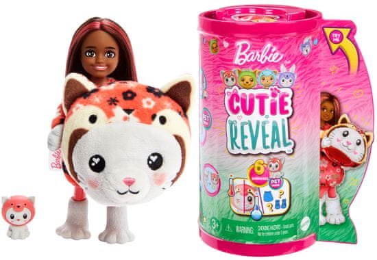 Mattel Barbie Cutie Reveal Chelsea jelmezben - cica piros panda jelmezben HRK27