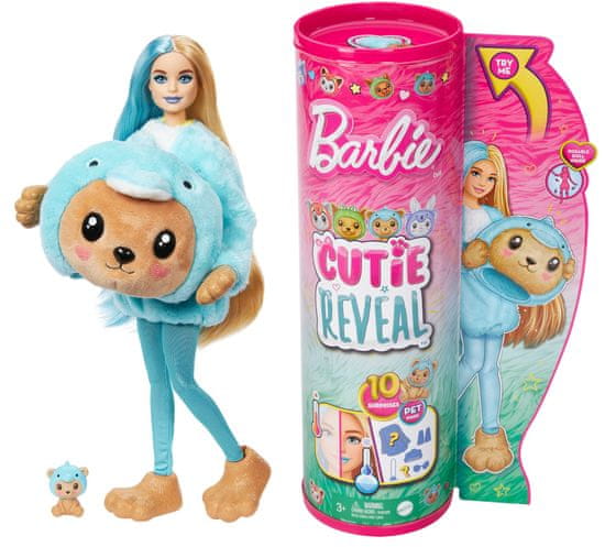 Mattel Barbie Cutie Reveal Barbie jelmezben - mackó kék delfin jelmezben HRK22
