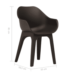 2 db barna műanyag kerti szék karfával
