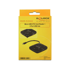 DELOCK 65529 Micro USB OTG kártyaolvasó + 3 portos USB-elosztó (dl-65529)