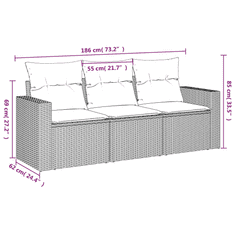 Vidaxl 3 részes bézs polyrattan kerti ülőgarnitúra párnákkal (3250995)