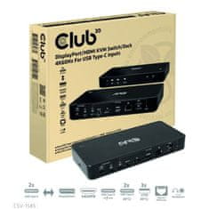 Club 3D DisplayPort / HDMI KVM kapcsoló dokkolóállomás, USB-C, PD (CSV-1585)