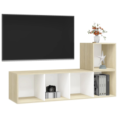 Vidaxl 2 részes fehér és tölgyszínű forgácslap TV-szekrény szett (3079804)