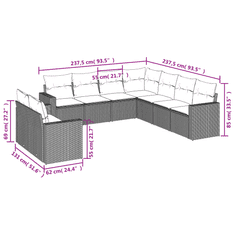 Vidaxl 9-részes szürke polyrattan kerti ülőgarnitúra párnákkal (3251487)