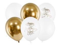 WOWO Arany-fehér születésnapi lufi Boldog születésnapot 30cm, 6 db