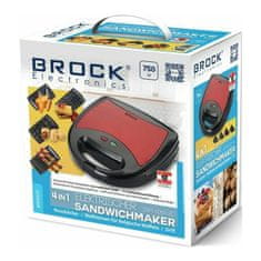 BROCK SSM 6004 RD, 750W, 4 az 1-ben, Tapadás és Rozsdamentes, Cserélhető lapos, szendvicssütő