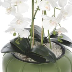 botle Fehér műorchidea kaszkád csokor zöld cserépben, kb. 112 cm magas, gumírozott virágok, 5 hajtás otthoni irodai dekoráció