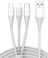 WOWO 3 az 1-ben USB-kábel - Micro USB, USB-C, Lightning, 1 m, fehér