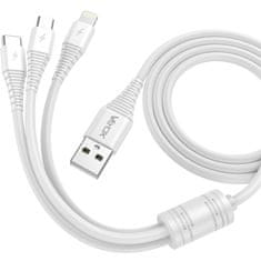 WOWO 3 az 1-ben USB-kábel - Micro USB, USB-C, Lightning, 1 m, fehér