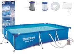 Bestway 300x201x66 cm-es fémvázas négyszögletes családi medence kék színben + szivattyúval és szűrővel
