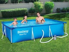 Bestway 300x201x66 cm-es fémvázas négyszögletes családi medence kék színben + szivattyúval és szűrővel
