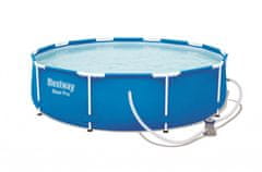 Bestway 305x76 cm-es kör alakú fémvázas kék családi medence szett vízforgatóval és szűrőbetéttel