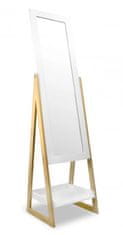 RAMIZ Skandináv stílusú álló tükör fehér fa keretben, tárolópolccal 149 cm