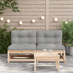 Vidaxl 2 db tömör fenyőfa karfa nélküli kerti kanapé párnákkal (838085)