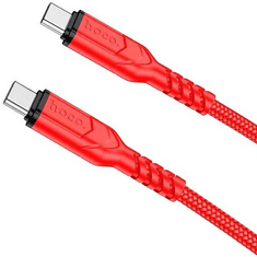 Hoco USB Type-C töltő- és adatkábel, USB Type-C, 200 cm, 3000 mA, 60W, törésgátlóval, gyorstöltés, PD, QC, cipőfűző minta, X59 Victory, piros (RS152337)