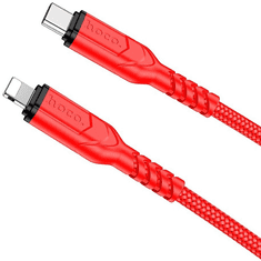 Hoco USB Type-C töltő- és adatkábel, Lightning, 200 cm, 3000mA, 20W, törésgátlóval, gyorstöltés, PD, QC, cipőfűző minta, X59 Victory, piros (RS152335)