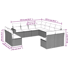 Vidaxl 11 részes szürke polyrattan kerti ülőgarnitúra párnákkal (3251467)