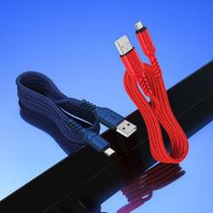 USB töltő- és adatkábel, microUSB, 100 cm, 2400 mA, törésgátlóval, gyorstöltés, QC, cipőfűző minta, Hoco X59 Victory, sötétkék